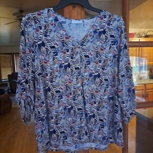 Susan Graver Blue and Red Patterned Blouse
